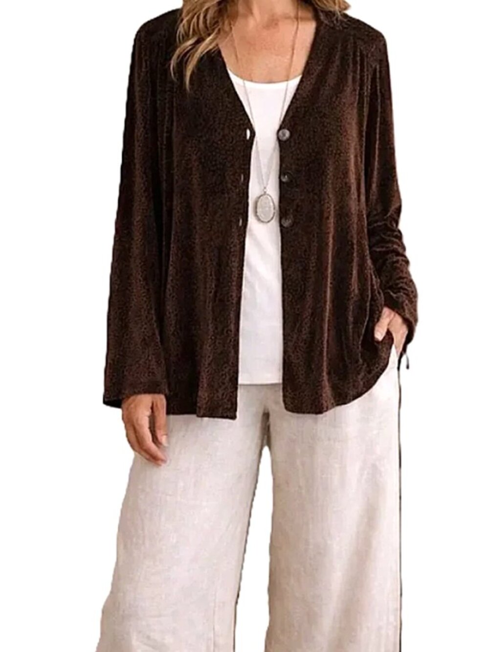 Chico's Star Burst Burnout Textured Velvet Cardigan Jacket size 1